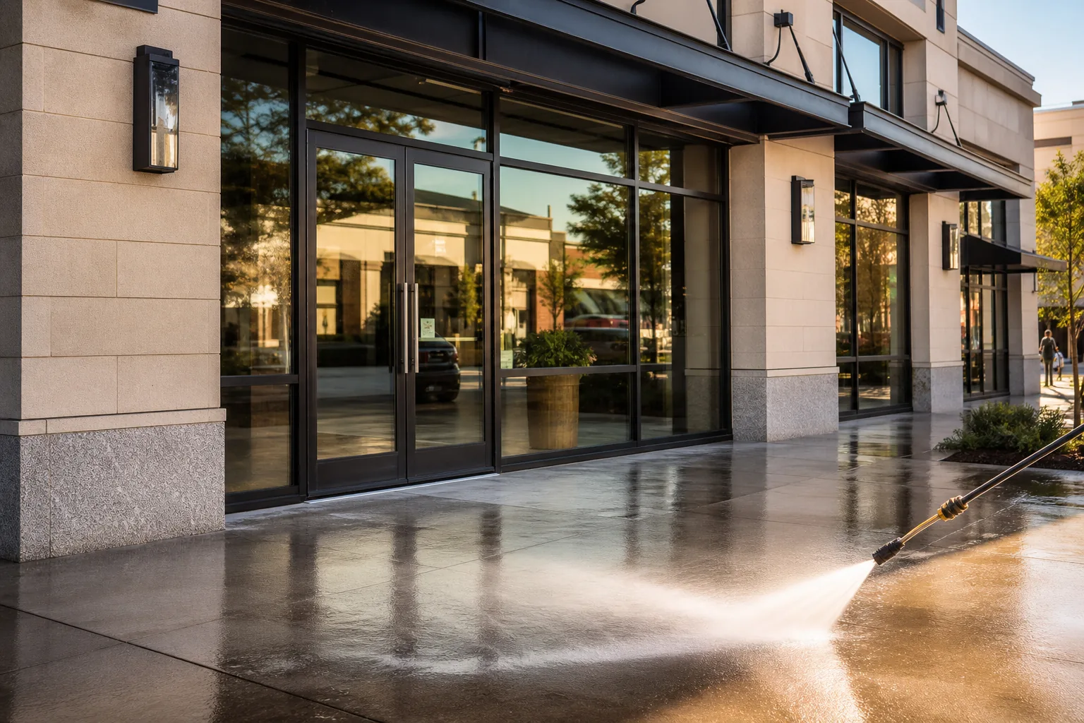 Commercial surface cleaning at a Jacksonville storefront entrance
